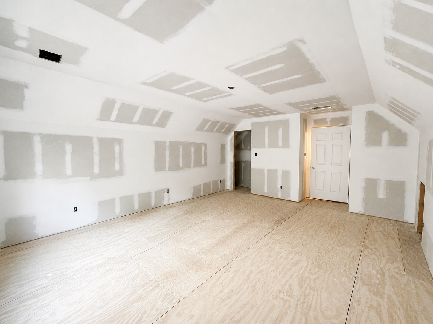 Paint-ready cathedral ceiling with built-out drywall butt joints